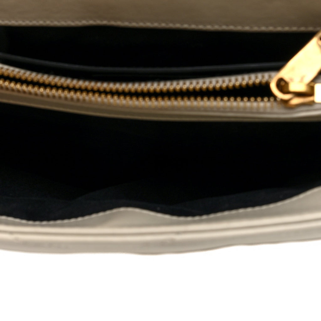 Calfskin Y Quilted Monogram Small Loulou Chain Satchel Crema Soft