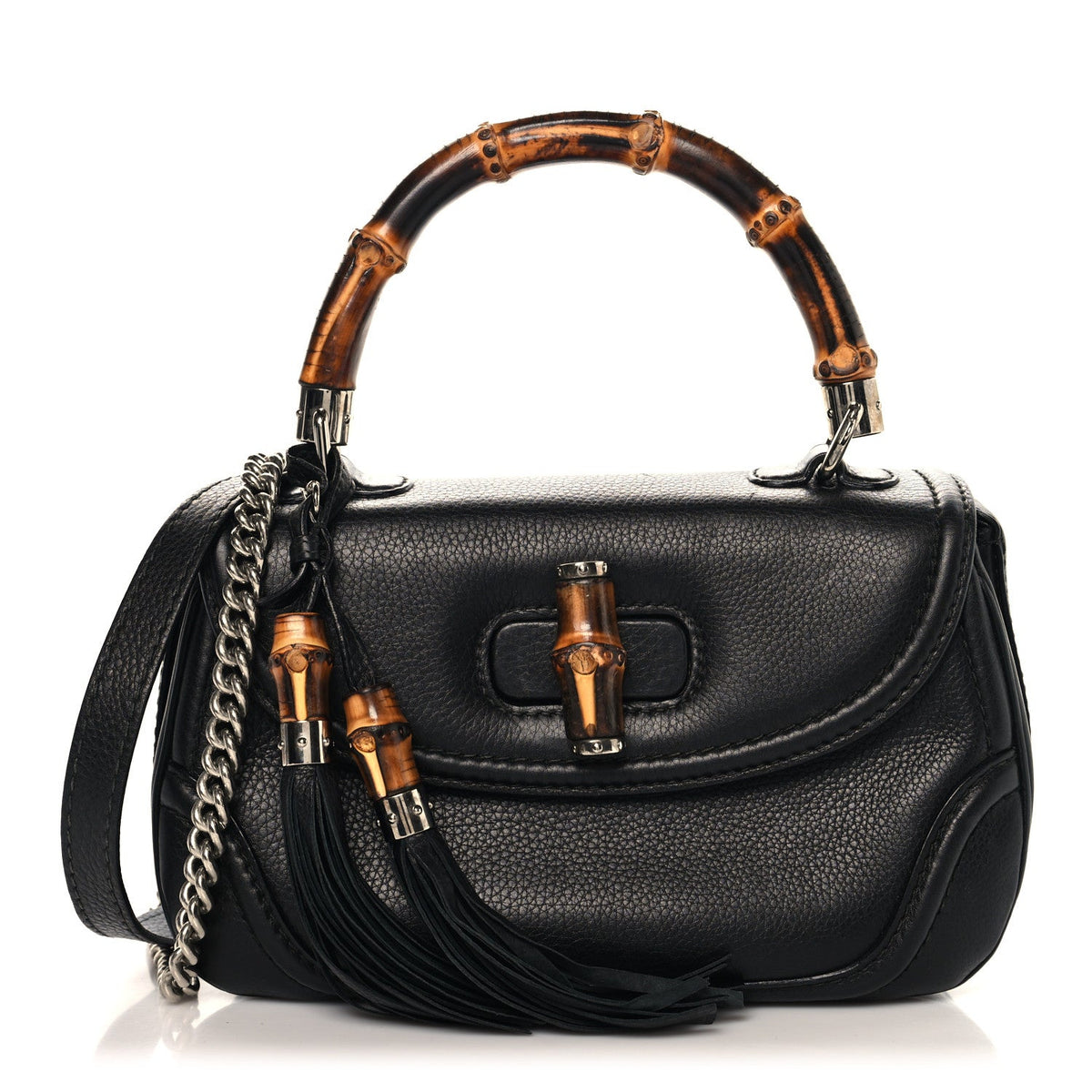 Calfskin Medium New Bamboo Top Handle Bag Black