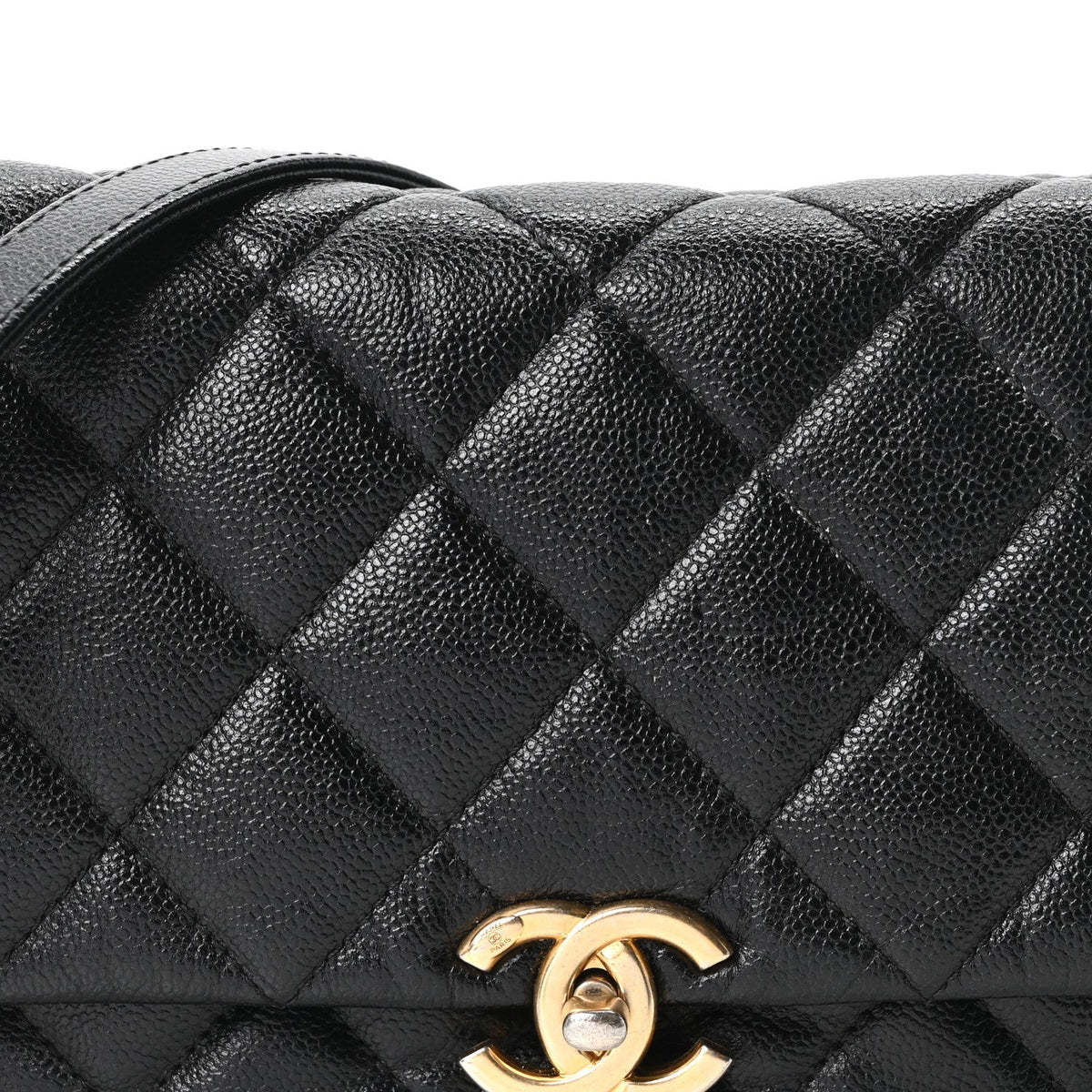 Shiny Caviar Quilted Large Chain Melody Flap Black
