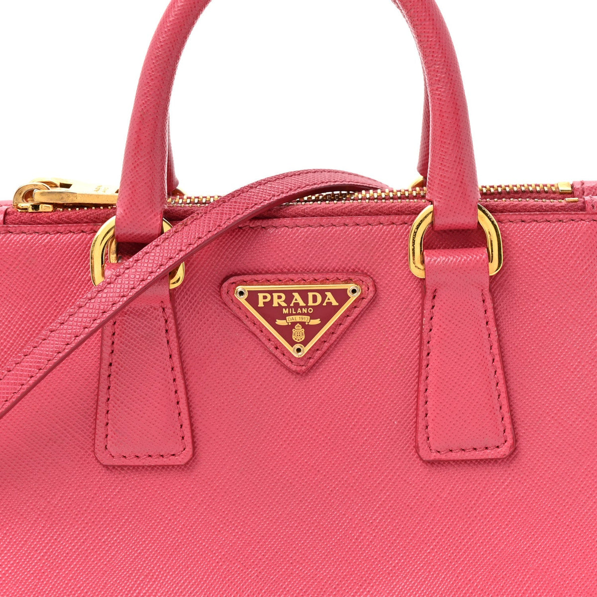 Saffiano Lux Micro Galleria Double Zip Tote Fuxia