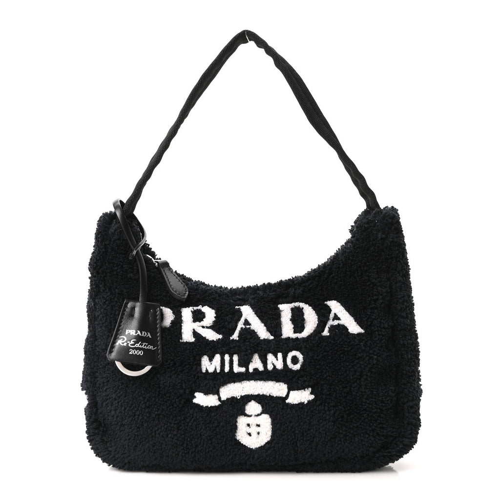 Terry Cloth Mini Re-Edition 2000 Bag Black White