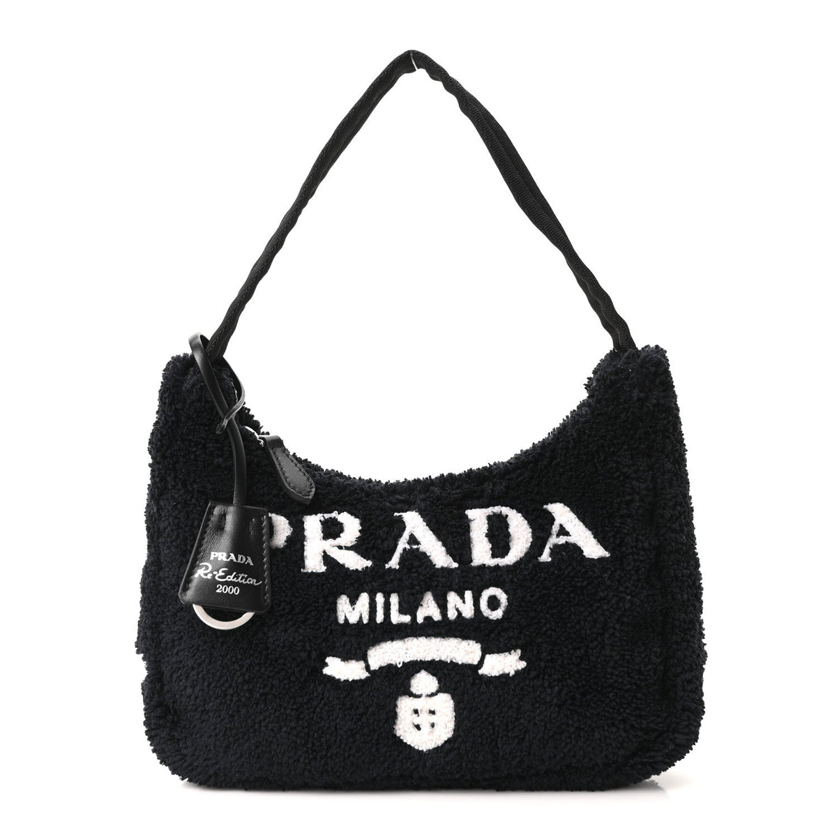 Terry Cloth Mini Re-Edition 2000 Bag Black White