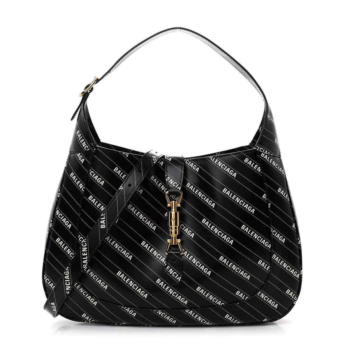 X BALENCIAGA Calfskin Logo Print Medium Jackie 1961 Hobo Black