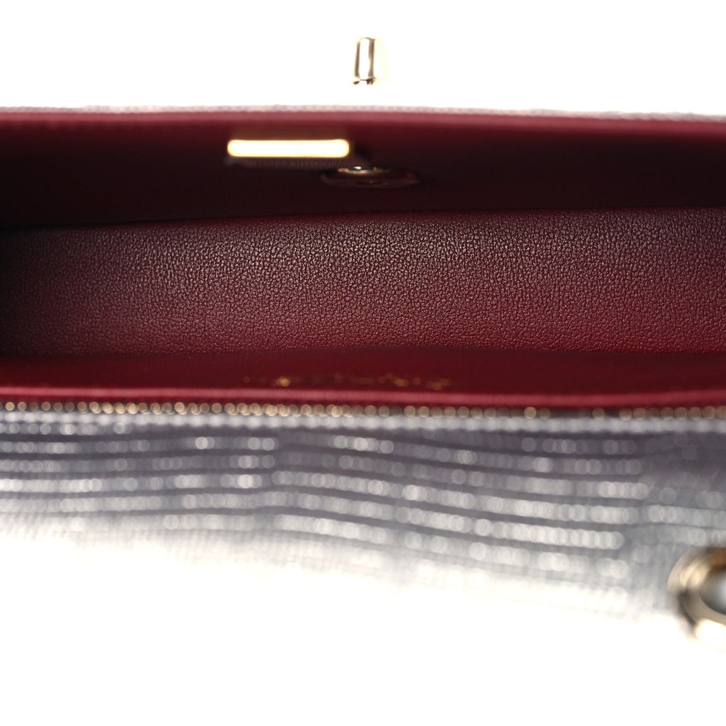 Metallic Calfskin Lizard Embossed Small East West Flap Silver