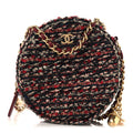 Tweed Quilted Round Clutch With Chain Red