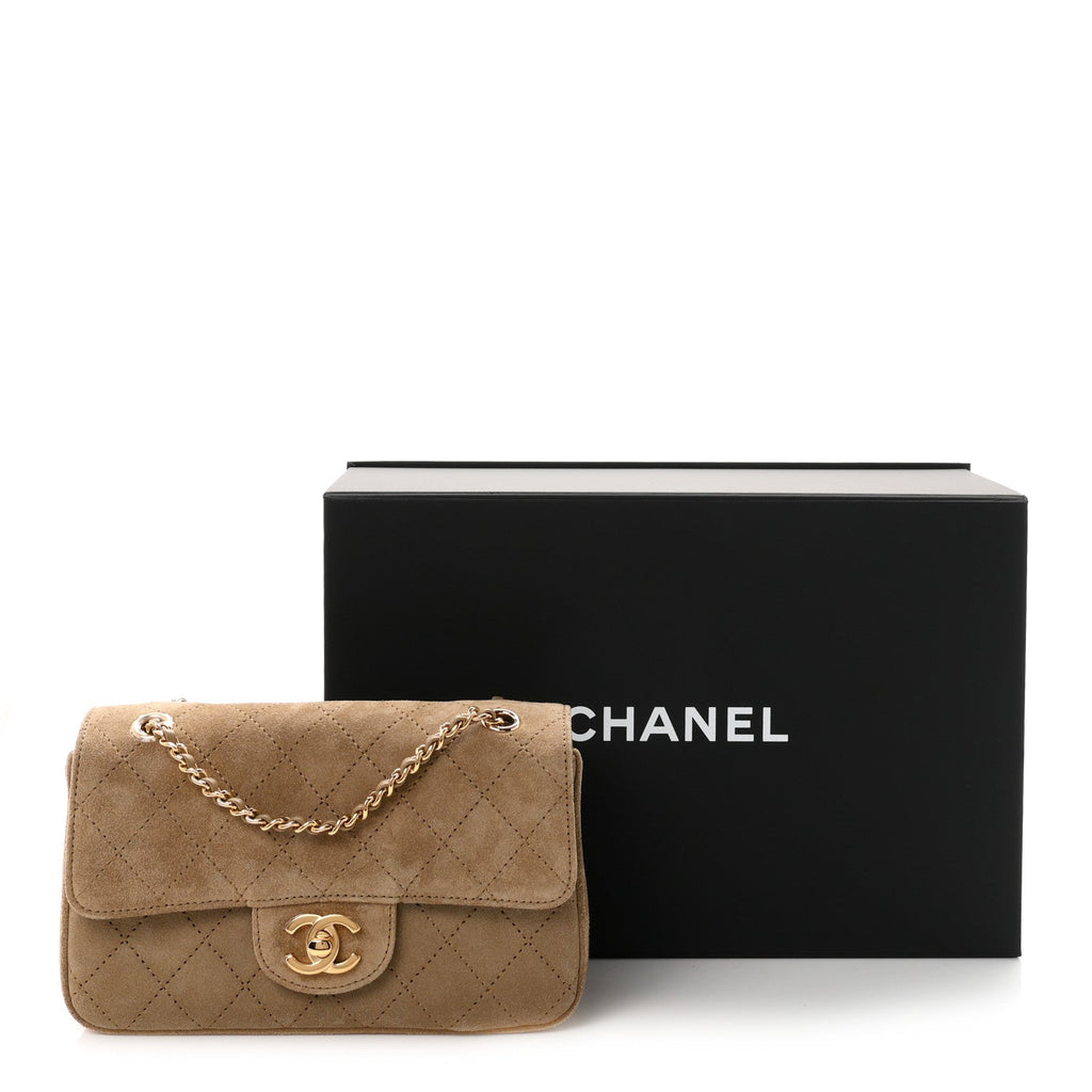 Suede Calfskin Mini Souplissimo Flap Dark Beige