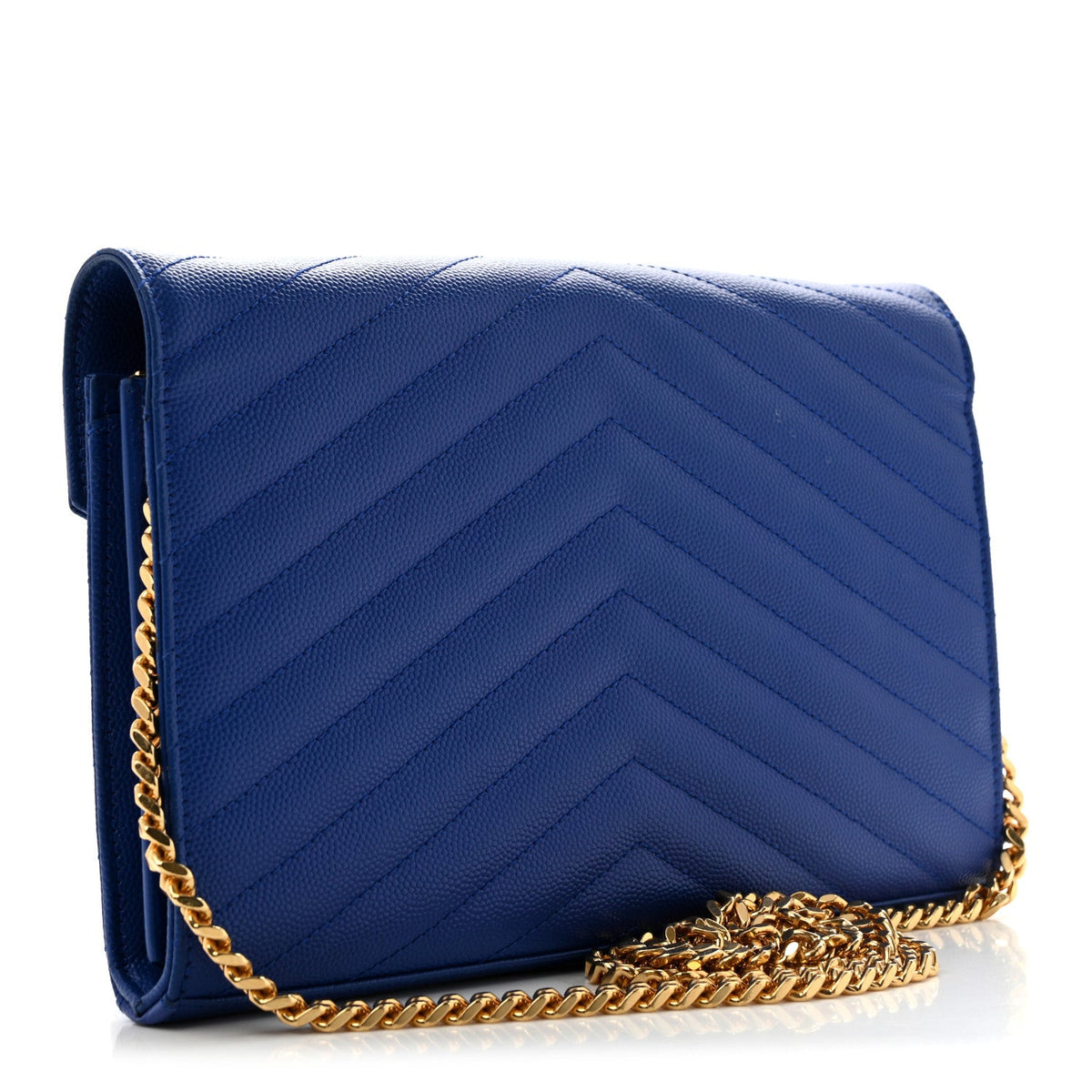 Grain De Poudre Matelasse Chevron Monogram Chain Wallet Blue Majorelle