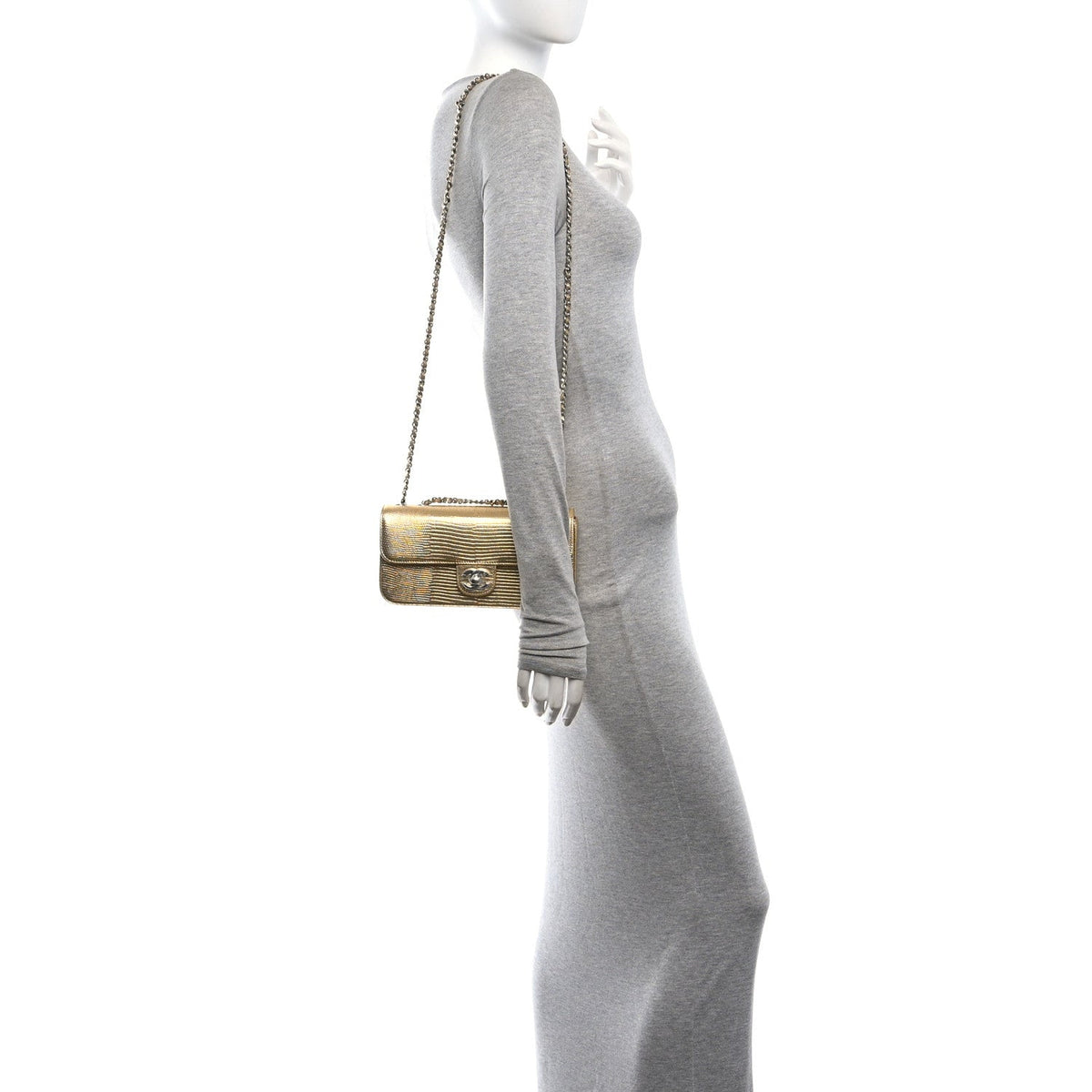 Metallic Calfskin Lizard Embossed Small East West Flap Gold