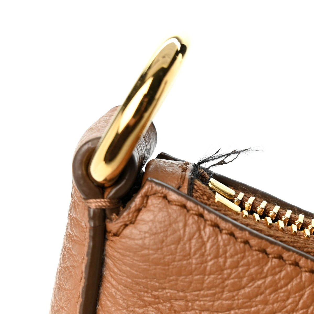 Vitello Daino Soft Zippered Hobo Shoulder Bag Caramel