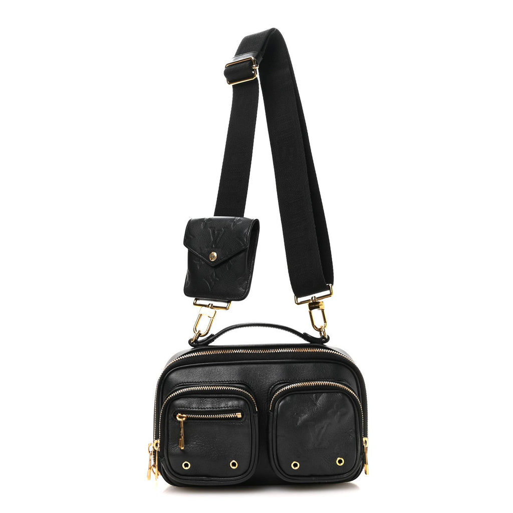 Calfskin Monogram Embossed Utility Crossbody Black