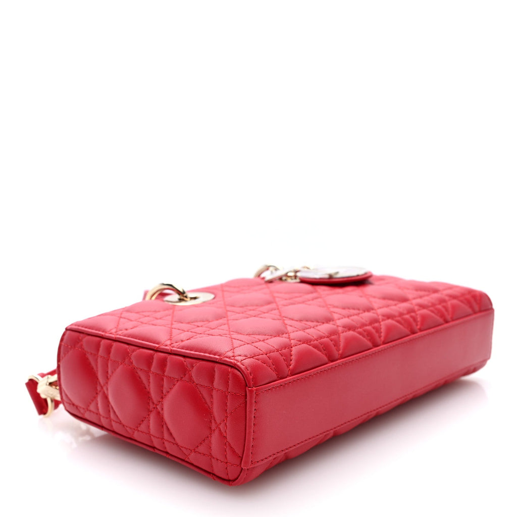 Lambskin Cannage Medium Lady D-Joy Flame Scarlet