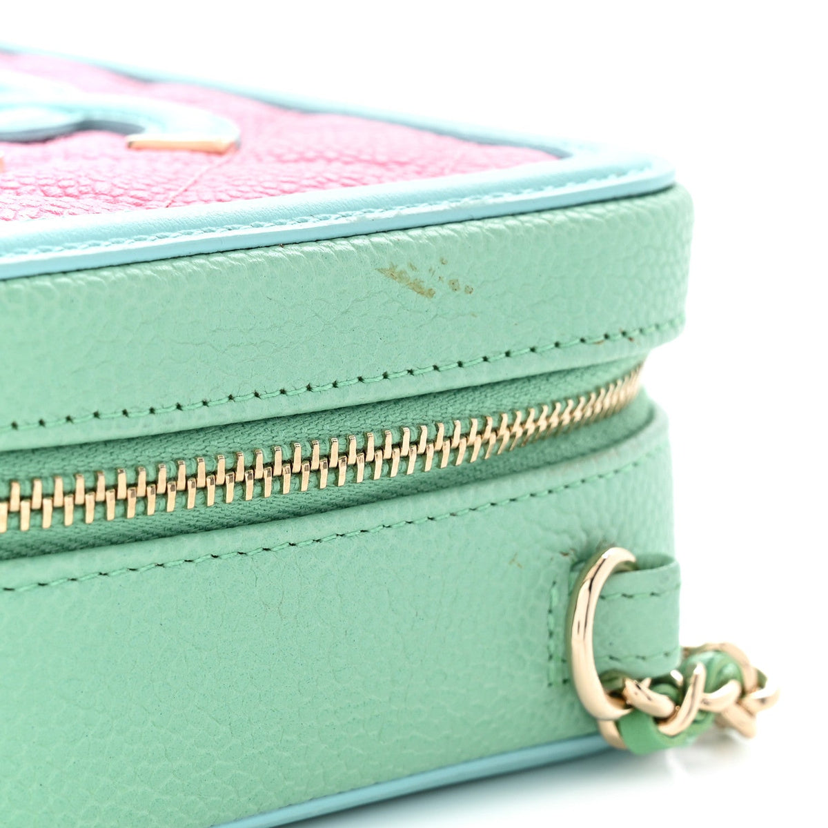 Caviar Quilted Filigree Vanity Clutch With Chain Pink Light Blue Green