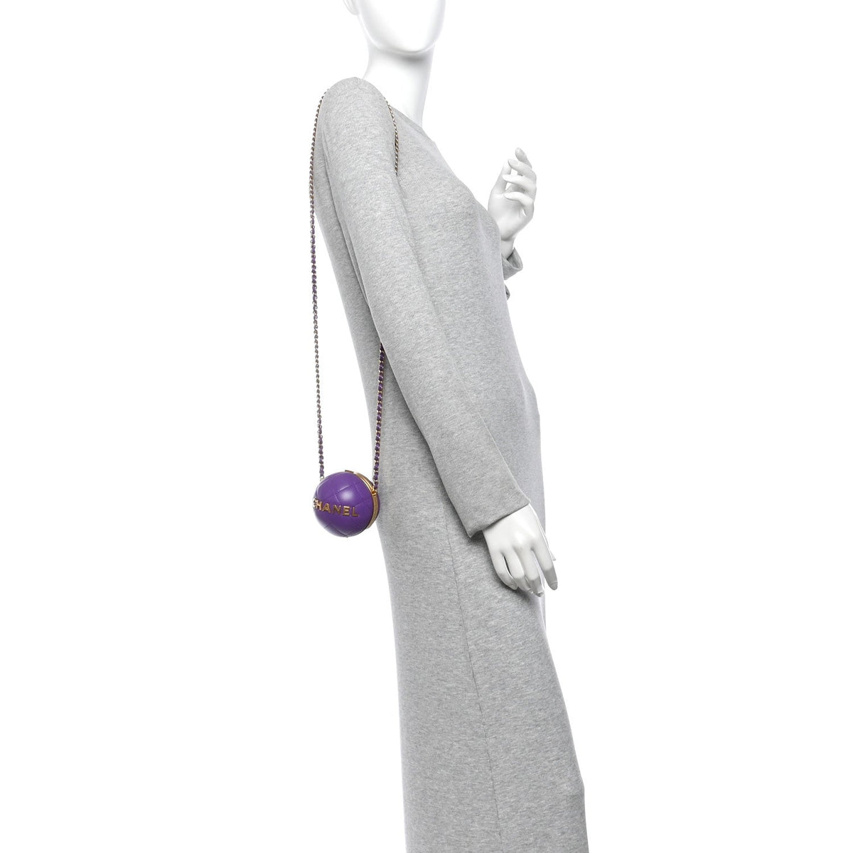 Lambskin CC Minaudiere Sphere Chain Clutch Purple