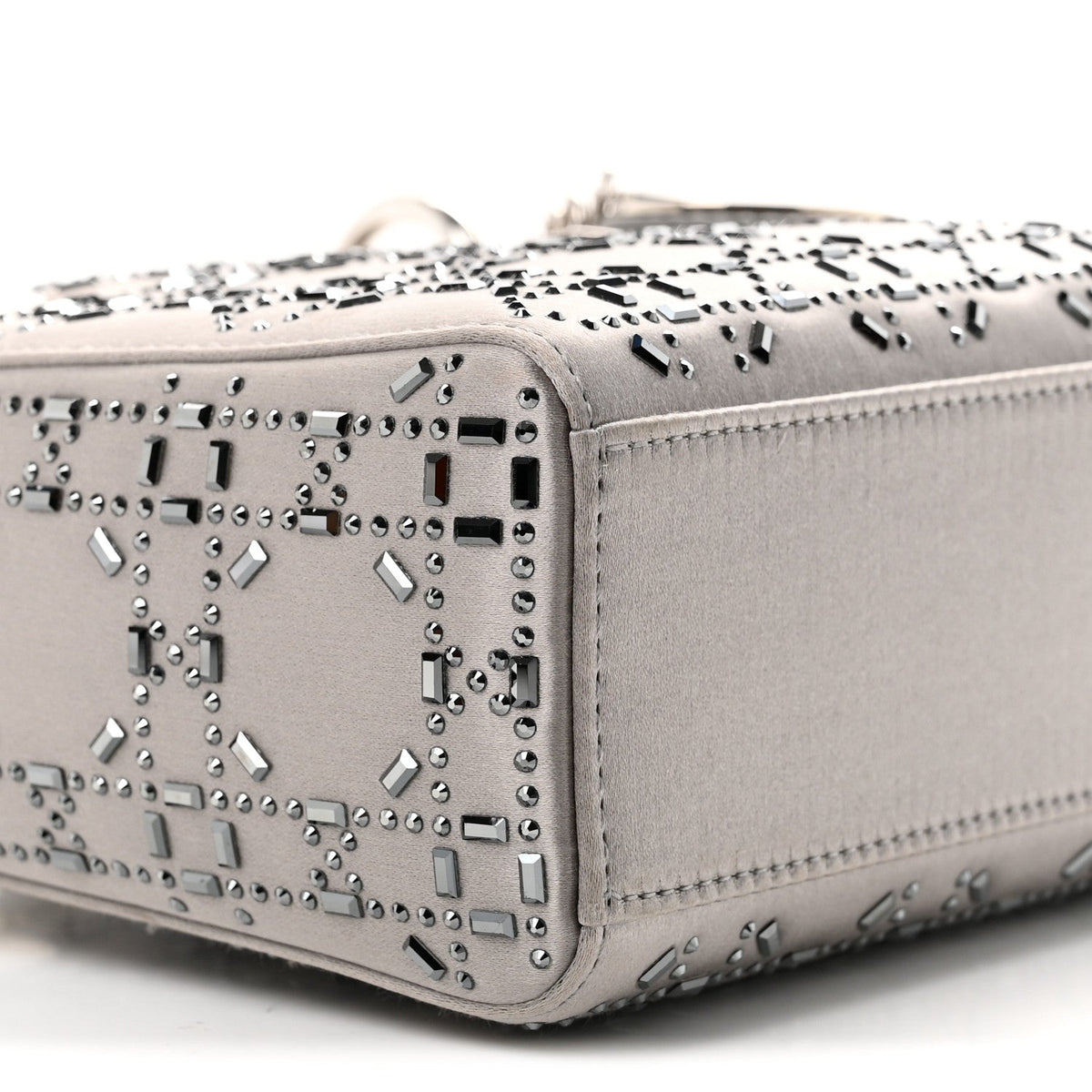 Satin Crystal Cannage Mini Lady Dior Gray