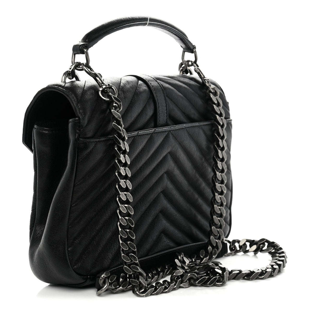 Sheepskin Matelasse Chevron Monogram Medium College Bag Black