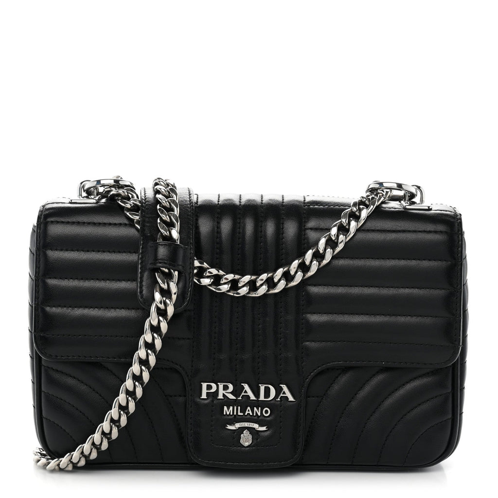 Soft Calfskin Impunture Diagramme Medium Chain Flap Shoulder Bag Black