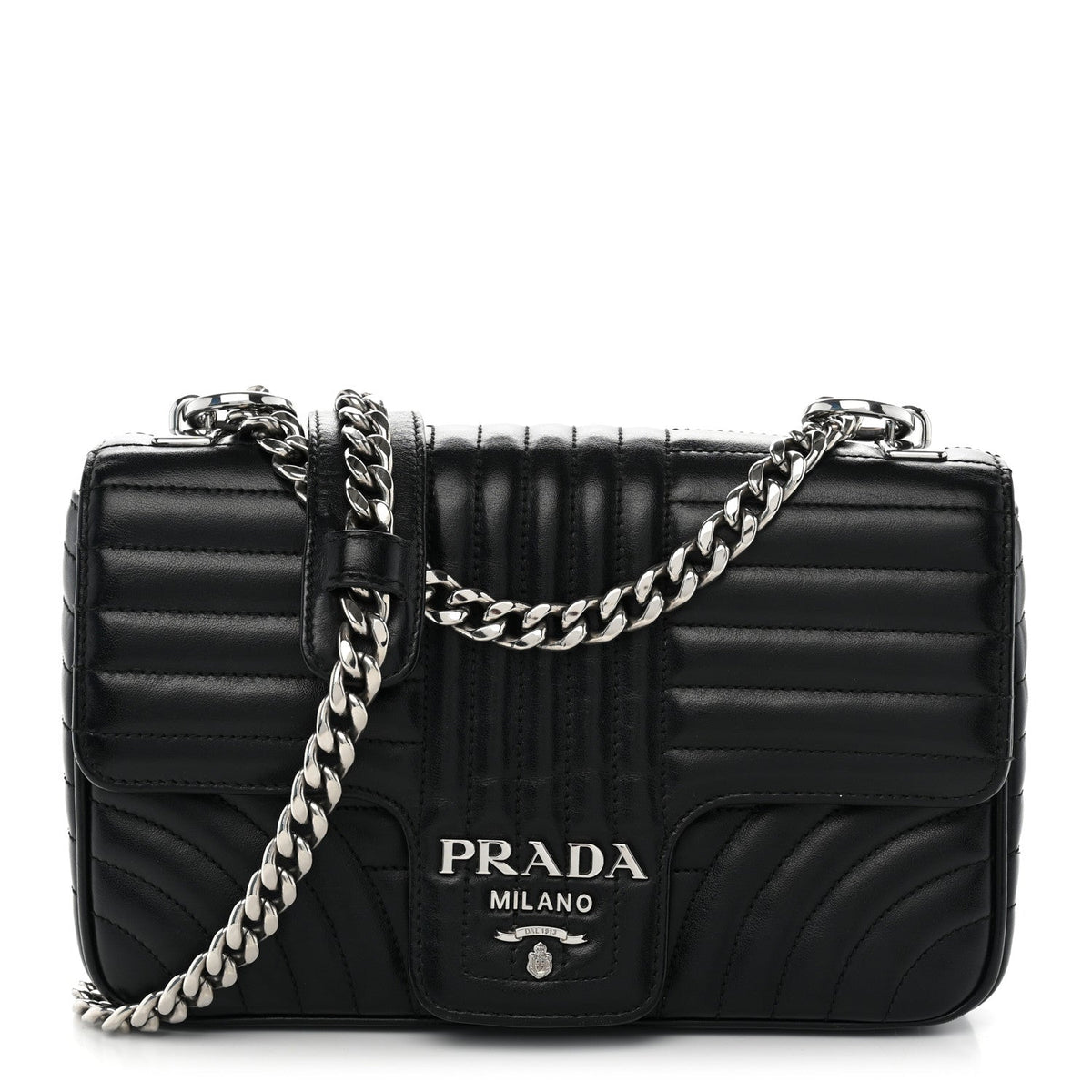 Soft Calfskin Impunture Diagramme Medium Chain Flap Shoulder Bag Black