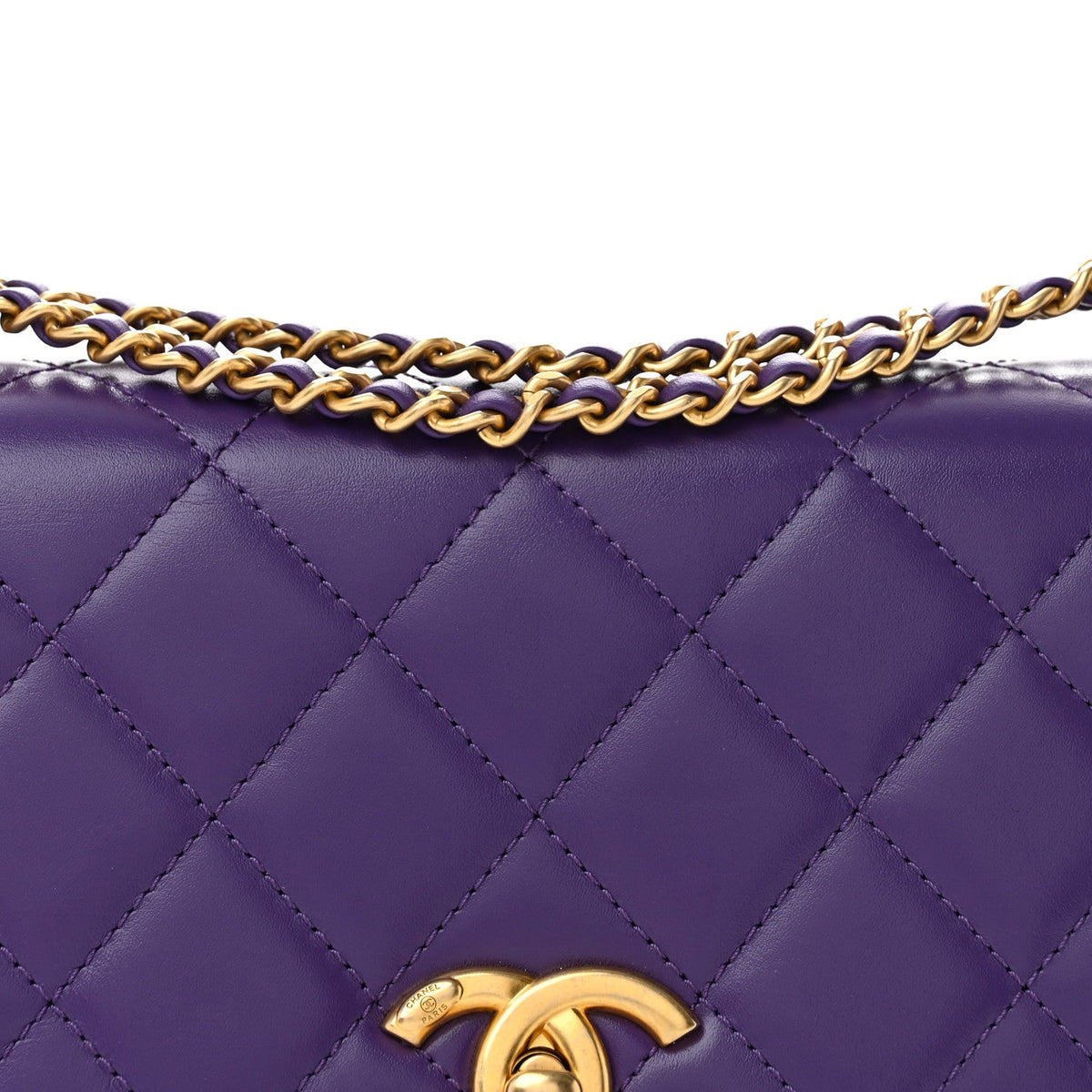 Calfskin Quilted Perfect Fit Flap Purple