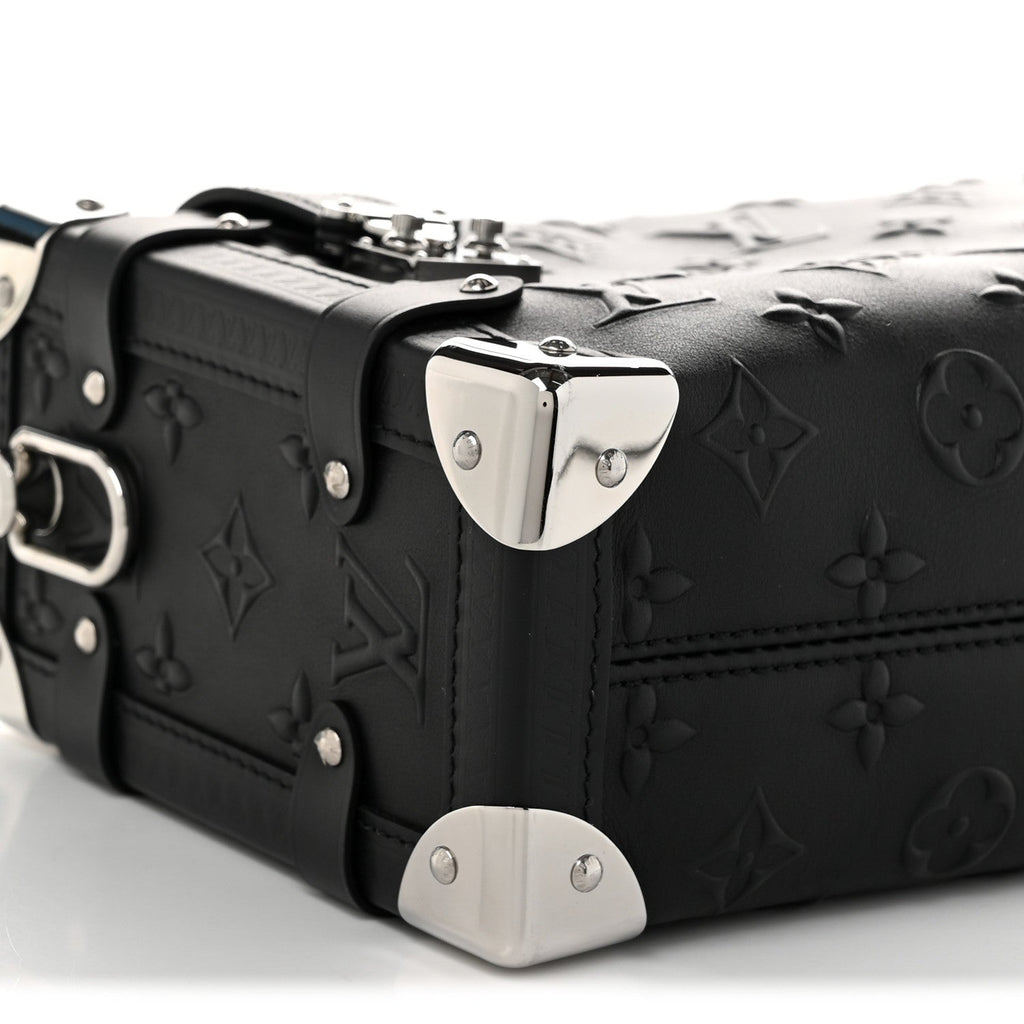 Calfskin Debossed Monogram Side Trunk Black