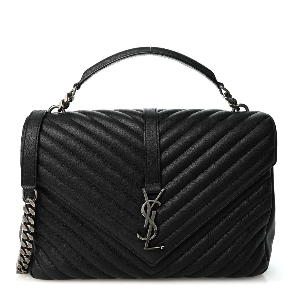 Sheepskin Matelasse Chevron Monogram Large College Satchel Black