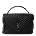 Sheepskin Matelasse Chevron Monogram Large College Satchel Black