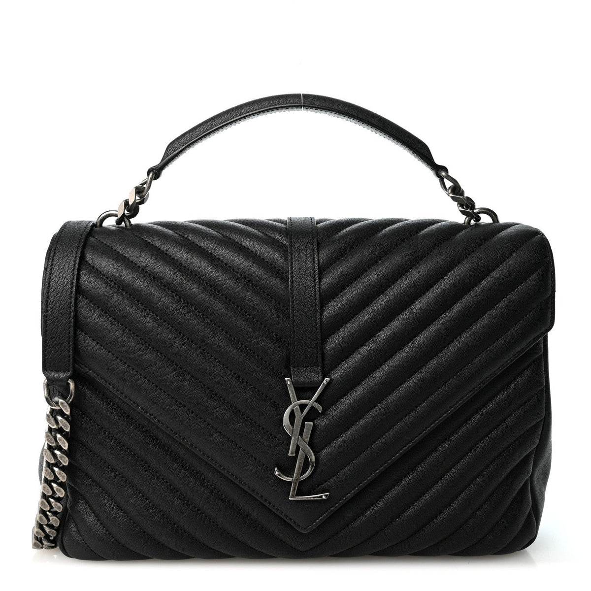 Sheepskin Matelasse Chevron Monogram Large College Satchel Black