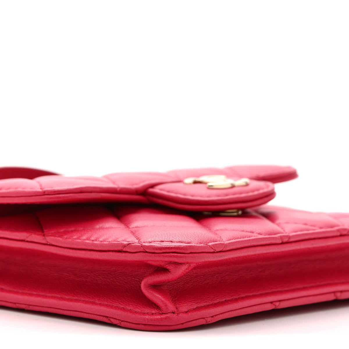 Lambskin Quilted Top Handle Flap Coin Purse With Chain Dark Pink