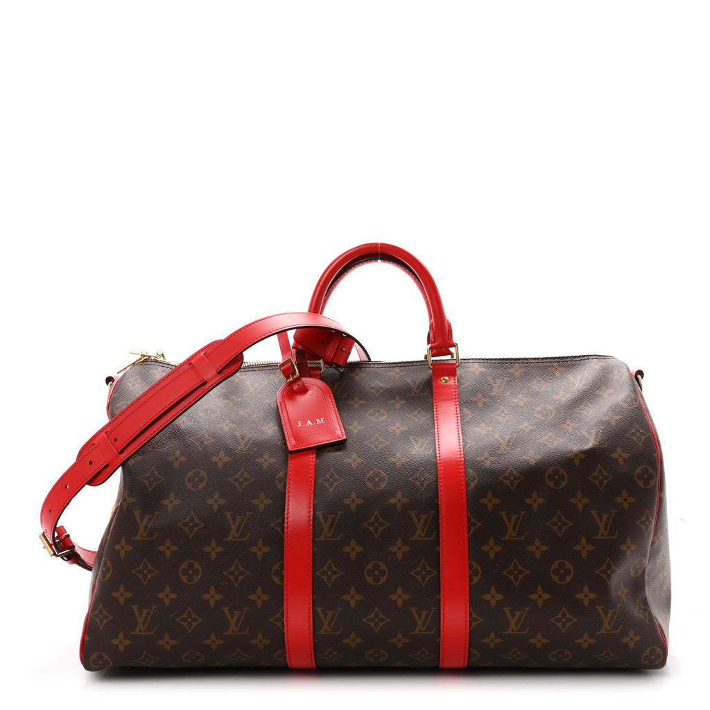 Calfskin Monogram Keepall Bandouliere 50 Coquelicot