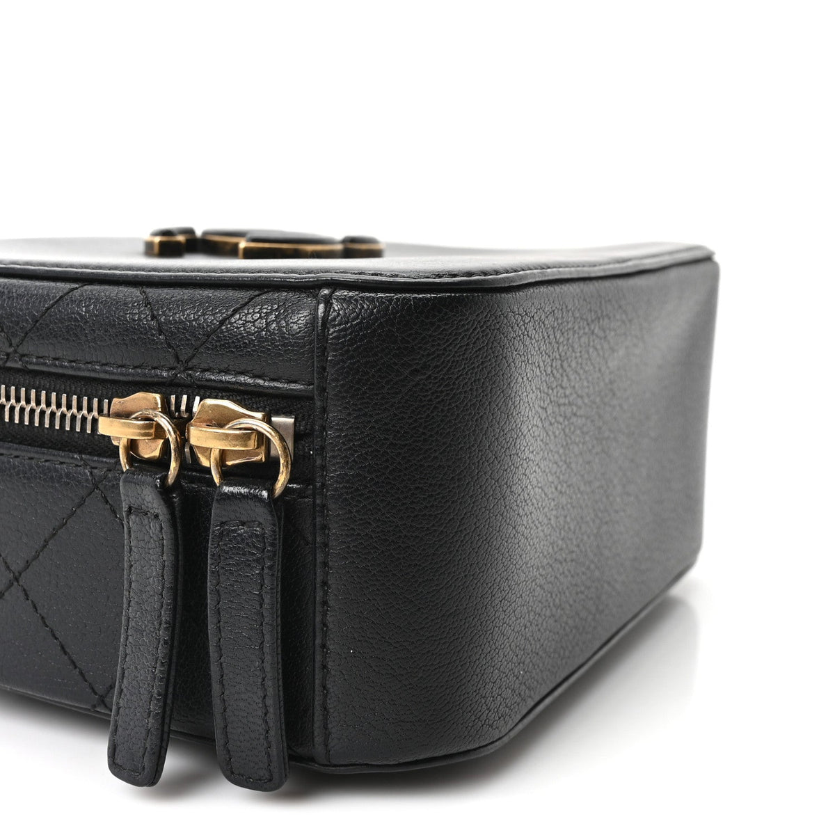 Shiny Calfskin Goatskin Small Coco Curve Vanity Bag Black
