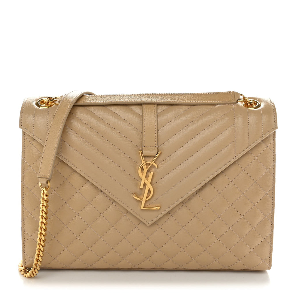 Grain De Poudre Mixed Matelasse Large Triquilt Monogram Satchel Nude Powder