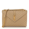 Grain De Poudre Mixed Matelasse Large Triquilt Monogram Satchel Nude Powder