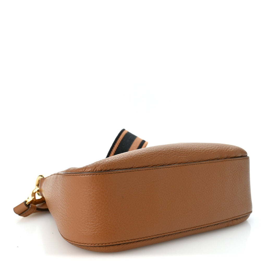 Vitello Daino Soft Zippered Hobo Shoulder Bag Caramel