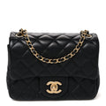 Lambskin Quilted Mini Pearl Crush Flap Black