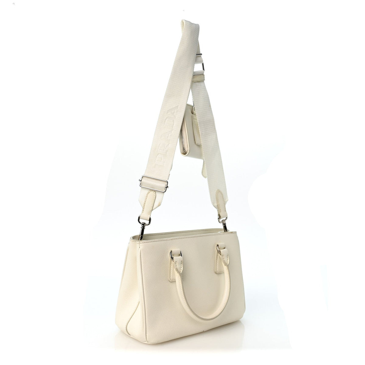 Saffiano Lux Micro Galleria Shoulder Bag White