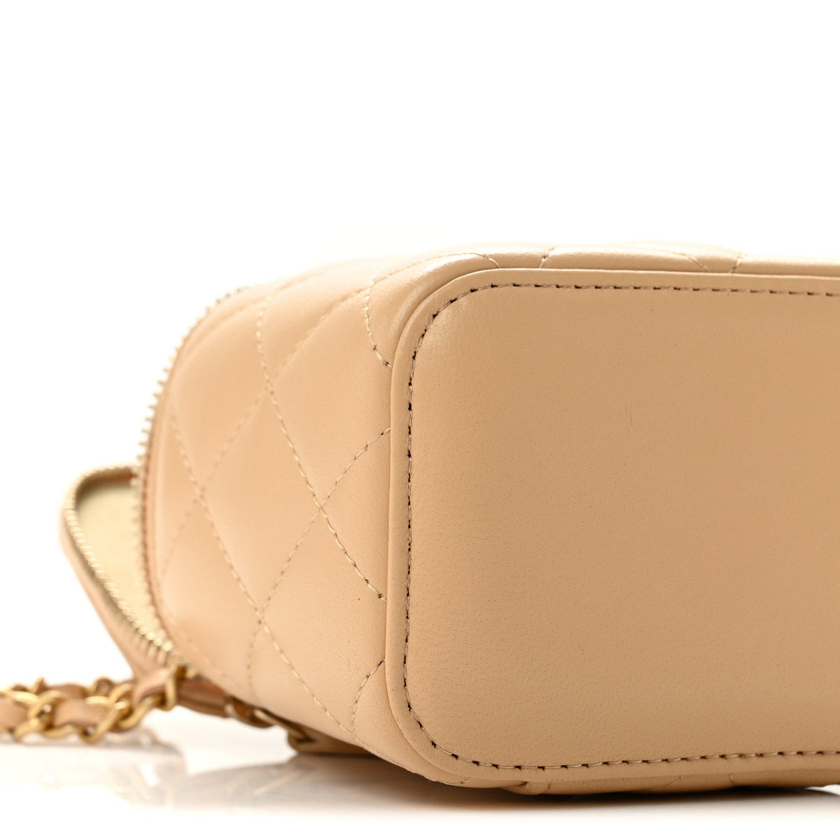 Lambskin Quilted Pearl Crush Mini Vanity Case With Chain Beige
