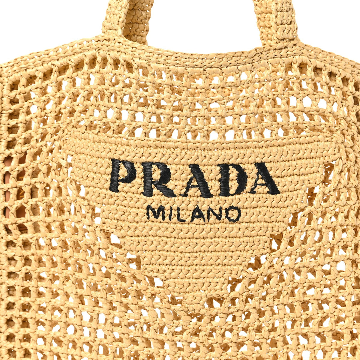 Yarn Raffia Effect Crochet Logo Embroidered Tote Bag Naturale