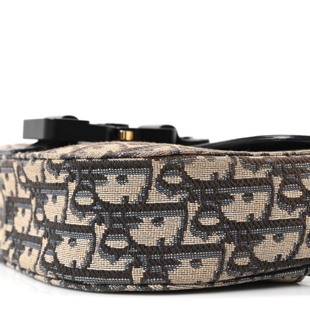 Grained Calfskin Oblique Mini Saddle Messenger Bag With Flap Beige Black