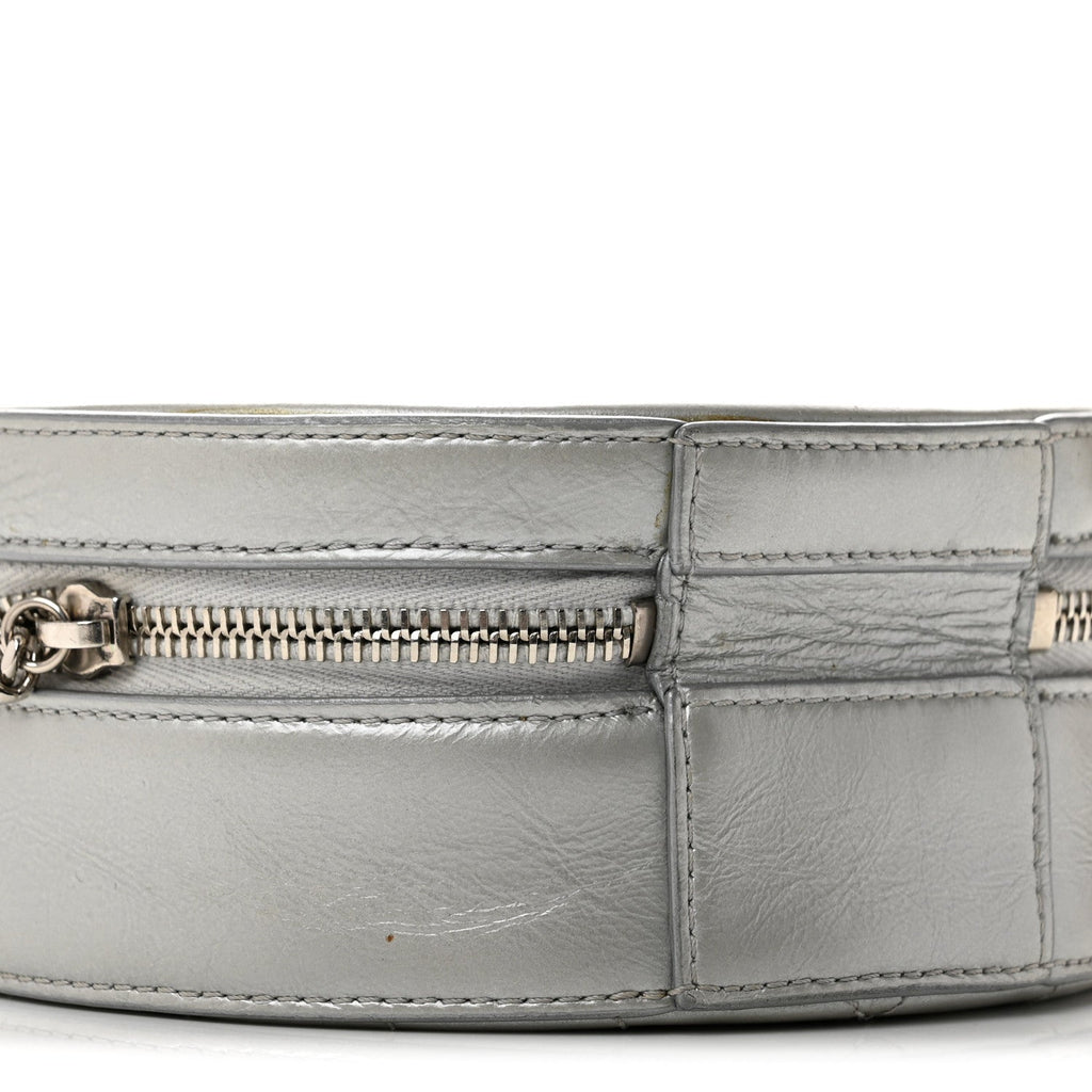Metallic Glazed Calfskin Round As Earth Evening Bag Silver