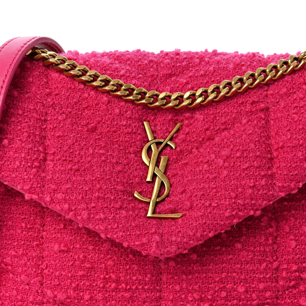 Boucle Tweed Quilted Toy Loulou Puffer Monogram Chain Satchel Magenta