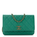 Caviar Quilted Perforated Metal CC Wallet on Chain WOC Green