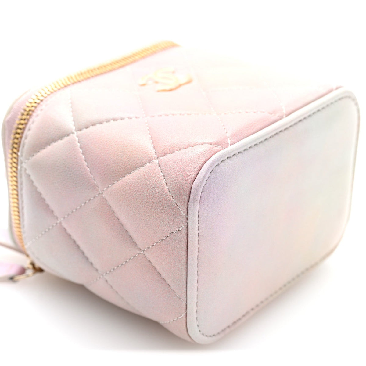 Lambskin Quilted Ombre Mini Top Handle Vanity Case With Chain Pink Multicolor