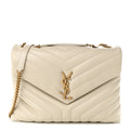 Calfskin Y Quilted Monogram Medium Loulou Chain Satchel Crema Soft