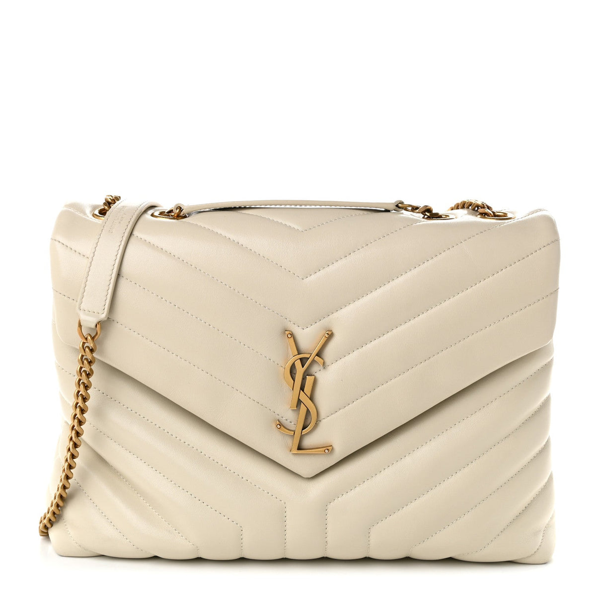 Calfskin Y Quilted Monogram Medium Loulou Chain Satchel Crema Soft
