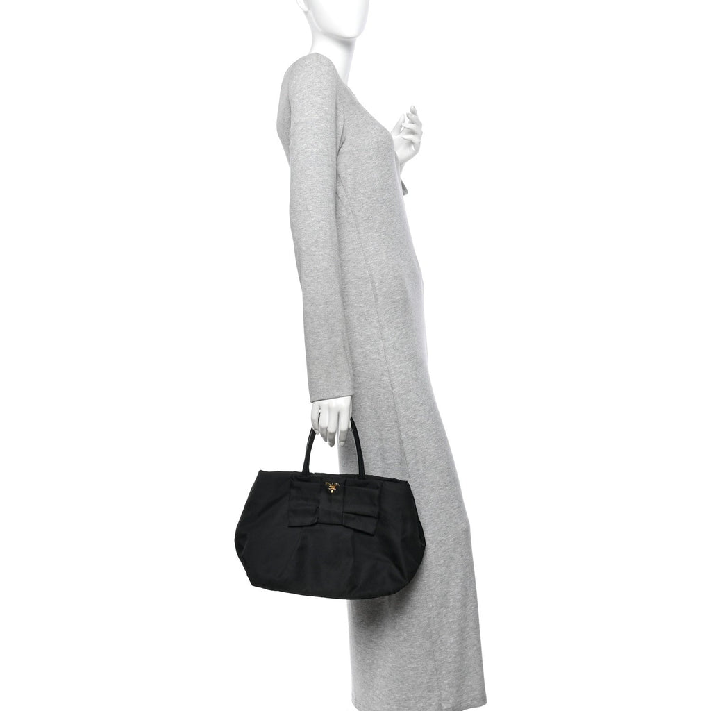 Nylon Tessuto Fiocco Bow Tote Black