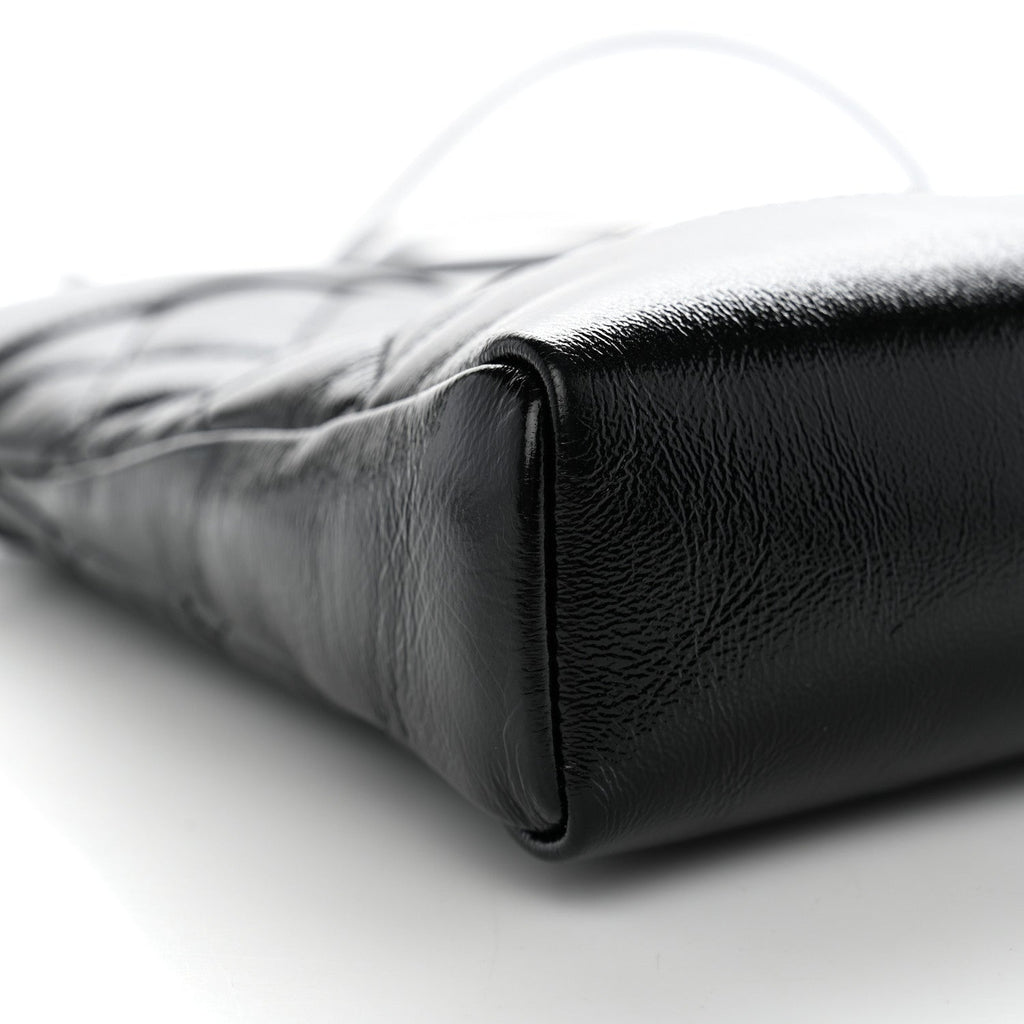 Shiny Crumpled Calfskin Quilted Mini 31 Shopping Bag Black