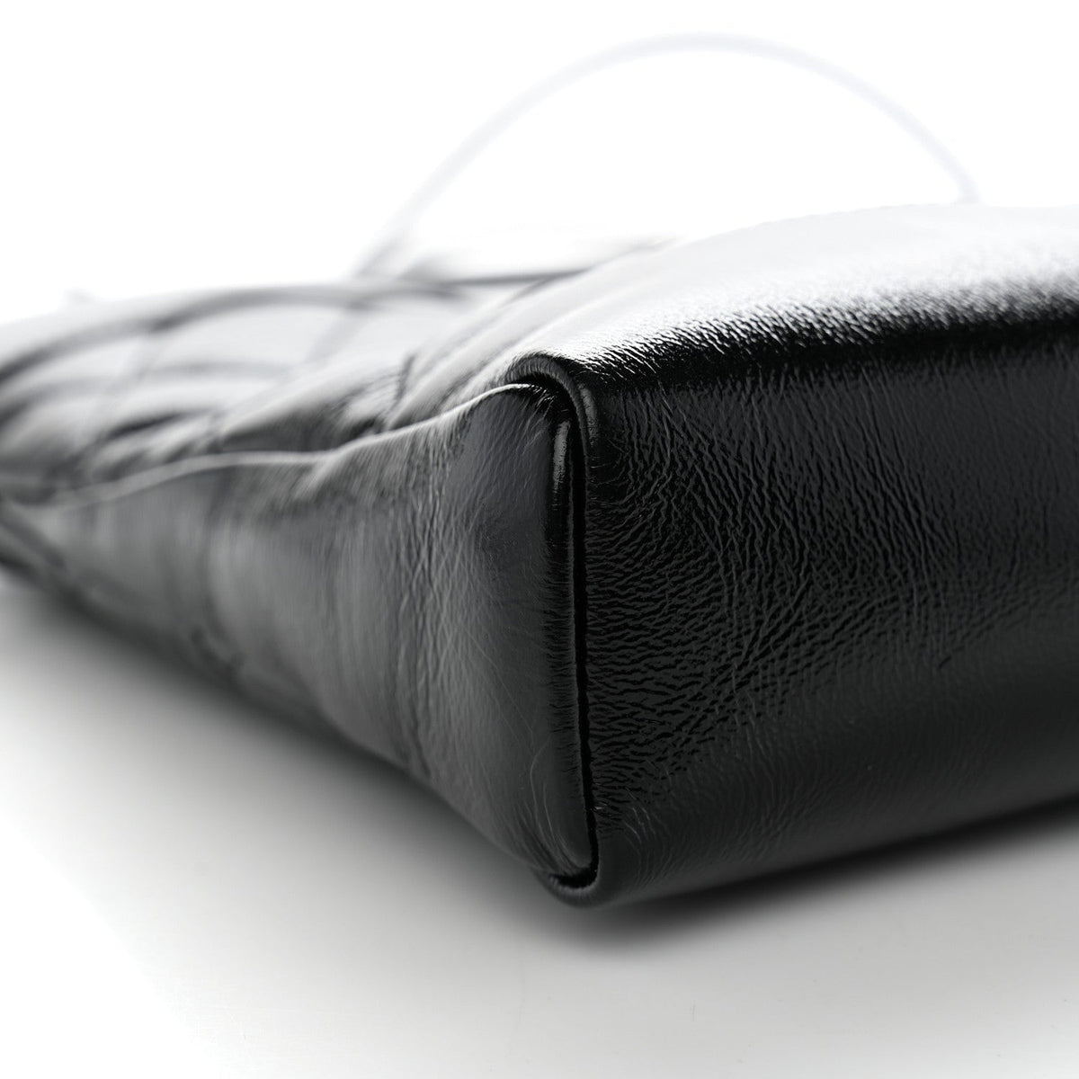 Shiny Crumpled Calfskin Quilted Mini 31 Shopping Bag Black