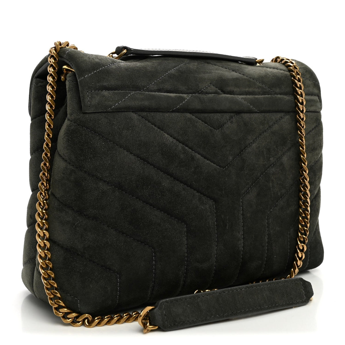 Suede Calfskin Y Quilted Monogram Small Loulou Chain Satchel Storm