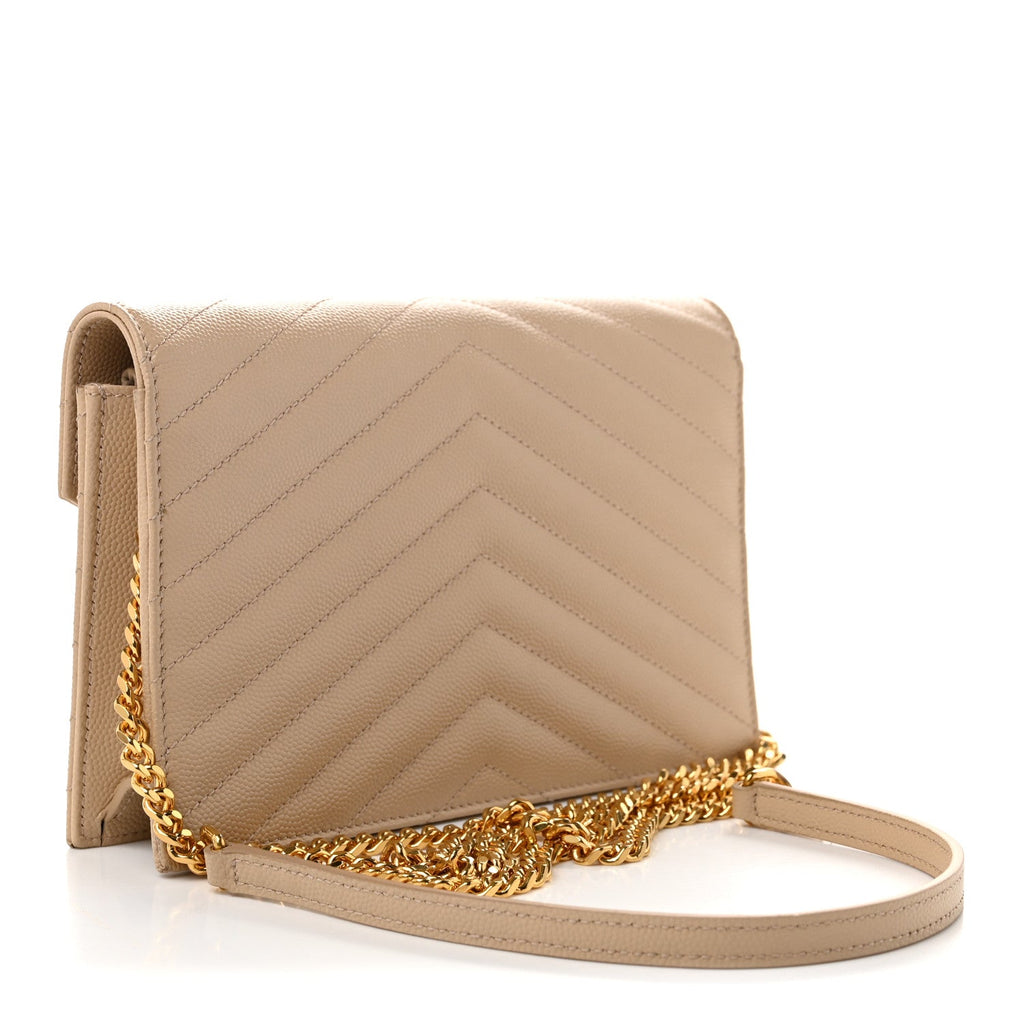 Grain De Poudre Matelasse Chevron Monogram Envelope Chain Wallet Nude Powder