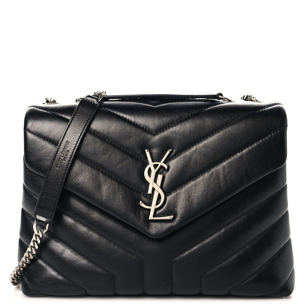 Calfskin Y Quilted Monogram Small Loulou Chain Satchel Black