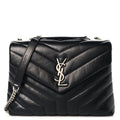 Calfskin Y Quilted Monogram Small Loulou Chain Satchel Black